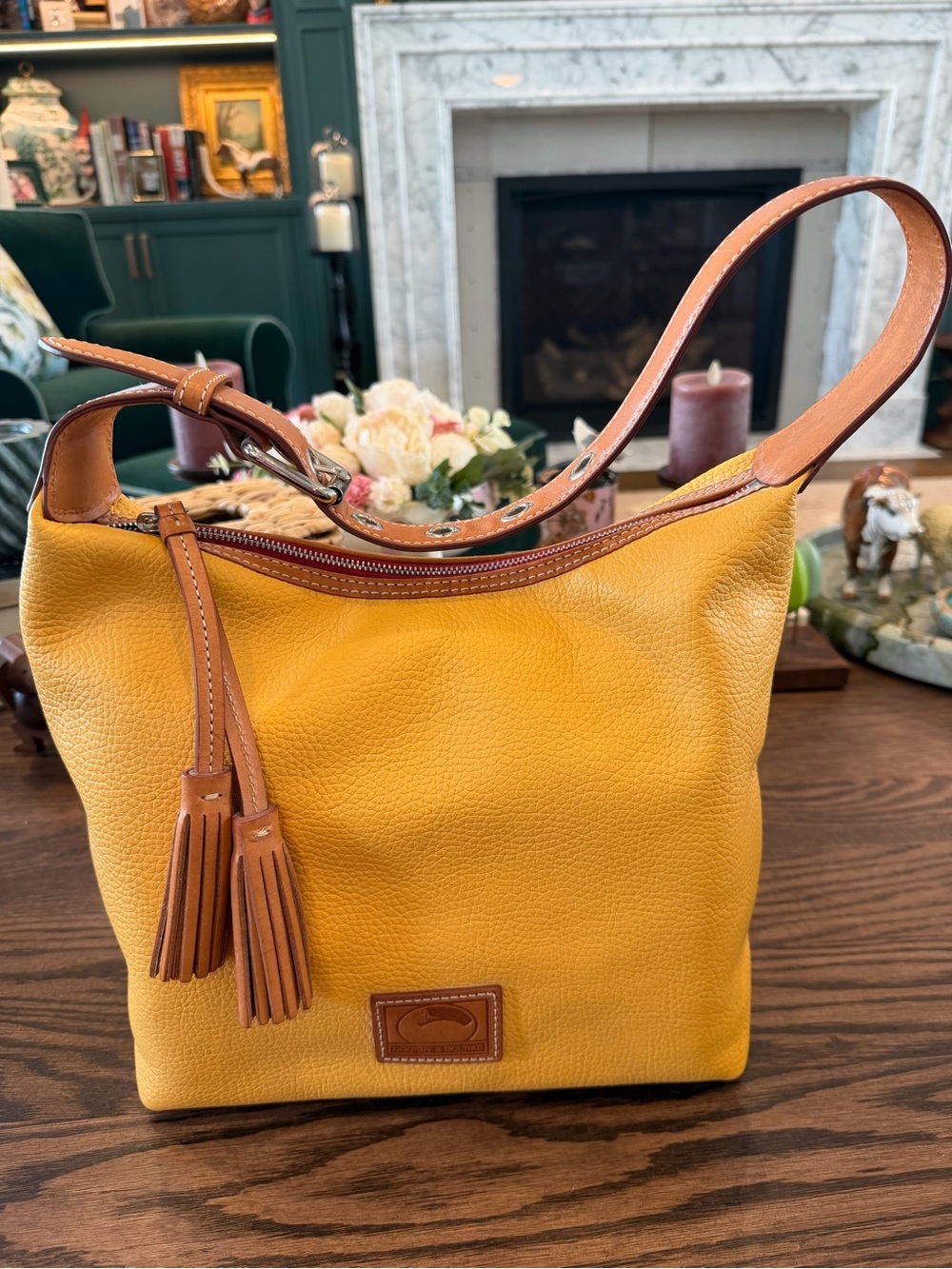 Dooney & Bourke Yellow Pebble Leather Hobo Bag